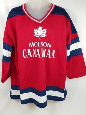 Molson Canadian Beer Football Jersey 3/4 Sleeve Red Shirt Mens size XL